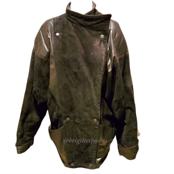 Vintage Comint Black Snap Suede Leather Coat Jacket Size Small - Picture 3 of 10